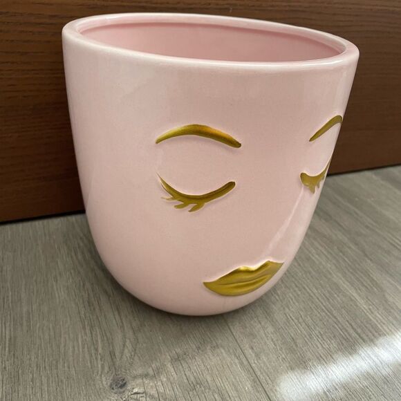 Pink Face Planter with Gold Accents 6inches - Picture 2 of 8